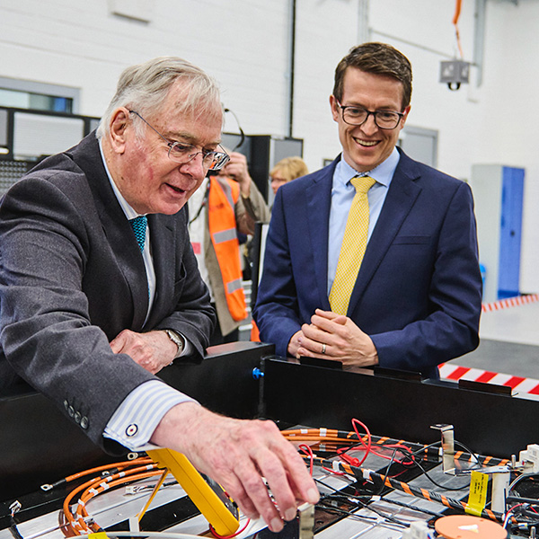 His Royal Highness, the Duke of Gloucester (center) toured the BCIMO site in late April, meeting with the TAE Power Solutions team, including Chief Commercial Officer Ben Russell (right).